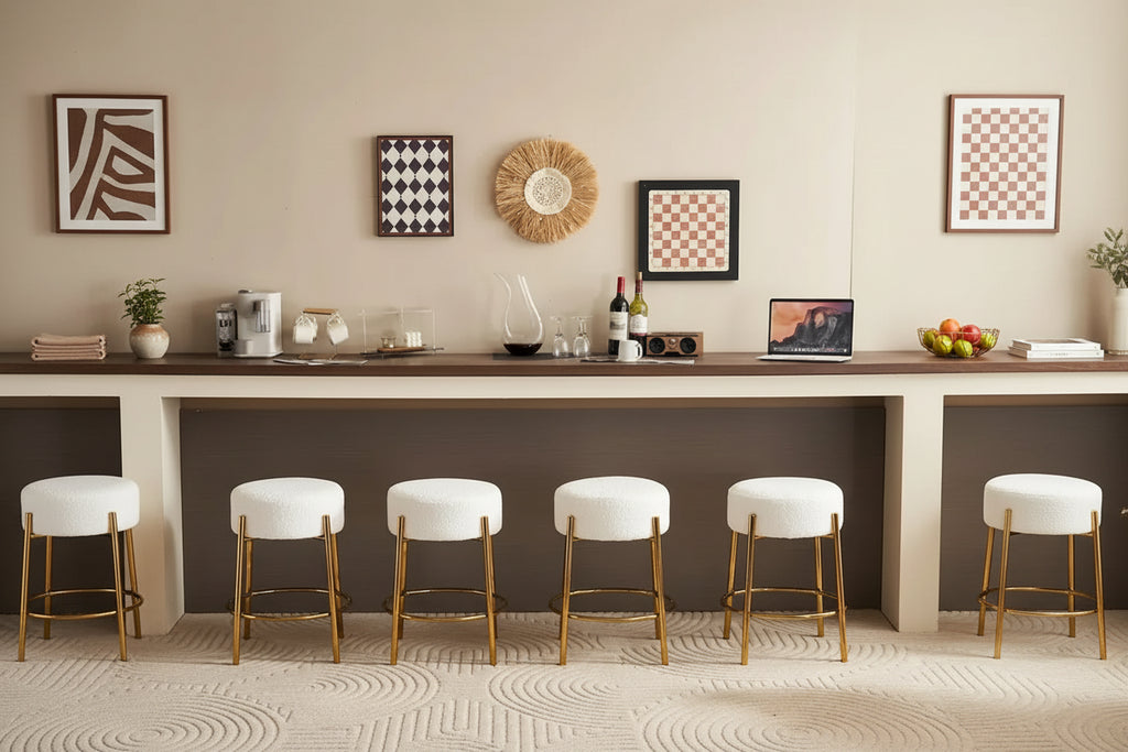 Beige+Gold Modern 20 Barstools (Set of 2)