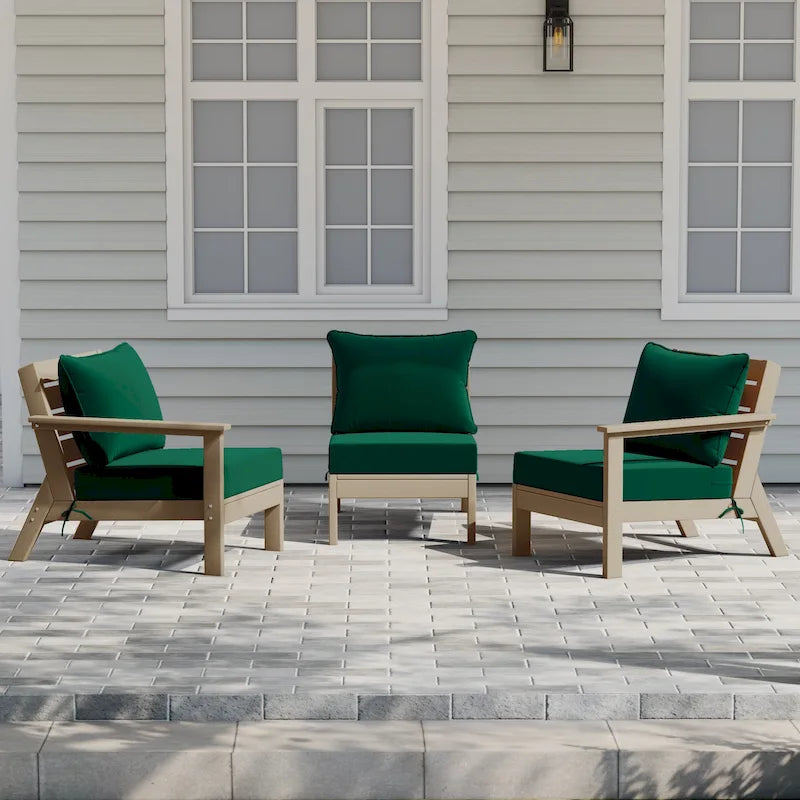 Polytrends Birchwood All Weather HDPE Outdoor Patio Deep Seating Weathered Wood Sofa With Cushions (3-Piece)