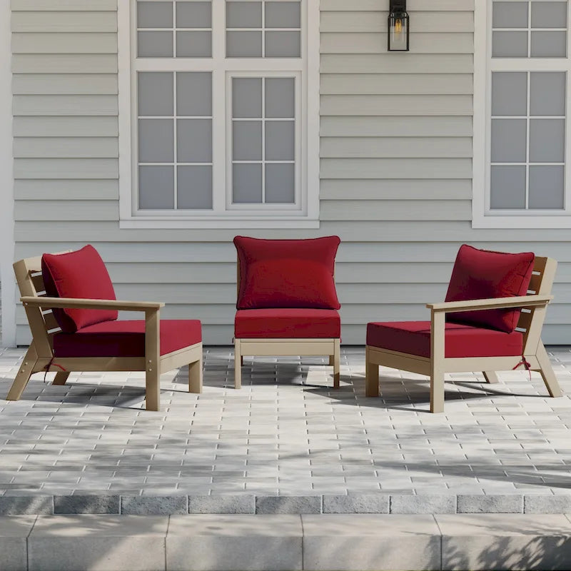 Polytrends Birchwood All Weather HDPE Outdoor Patio Deep Seating Weathered Wood Sofa With Cushions (3-Piece)