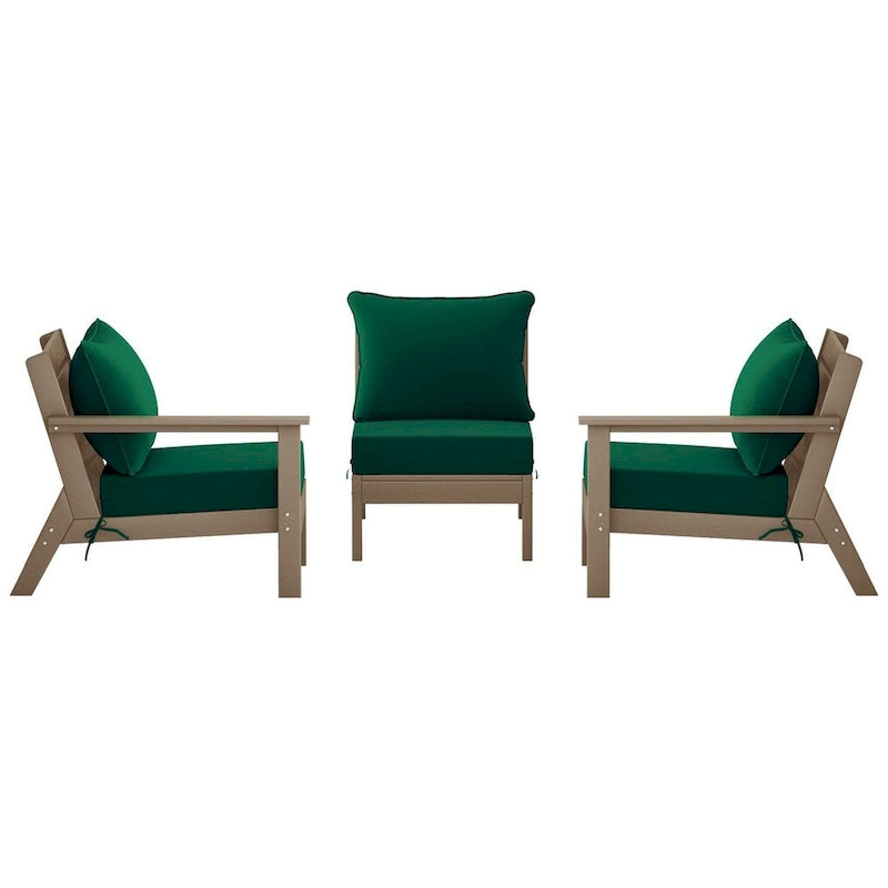 Polytrends Birchwood All Weather HDPE Outdoor Patio Deep Seating Weathered Wood Sofa With Cushions (3-Piece)