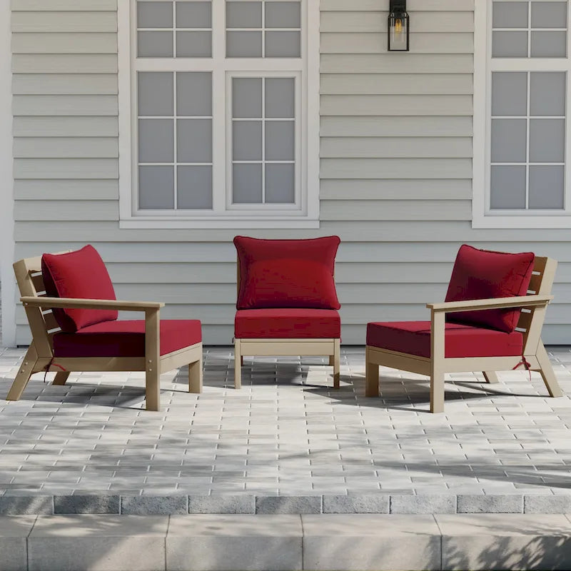 Polytrends Birchwood All Weather HDPE Outdoor Patio Deep Seating Weathered Wood Sofa With Cushions (3-Piece)