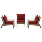 Polytrends Birchwood All Weather HDPE Outdoor Patio Deep Seating Weathered Wood Sofa With Cushions (3-Piece)