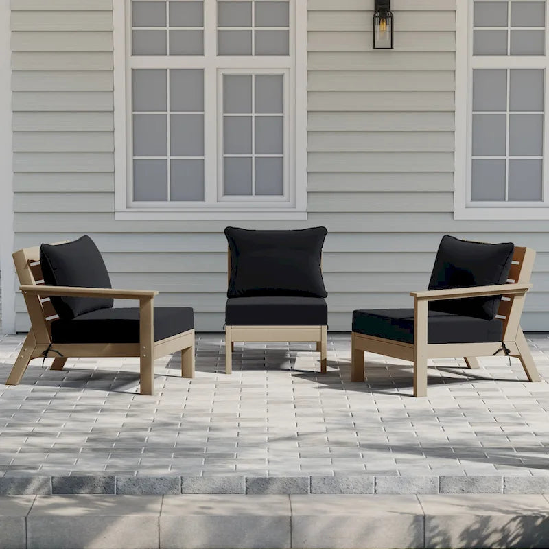 Polytrends Birchwood All Weather HDPE Outdoor Patio Deep Seating Weathered Wood Sofa With Cushions (3-Piece)