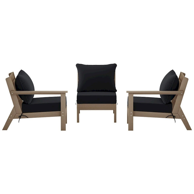 Polytrends Birchwood All Weather HDPE Outdoor Patio Deep Seating Weathered Wood Sofa With Cushions (3-Piece)