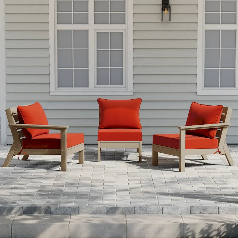 Polytrends Birchwood All Weather HDPE Outdoor Patio Deep Seating Weathered Wood Sofa With Cushions (3-Piece)
