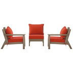 Polytrends Birchwood All Weather HDPE Outdoor Patio Deep Seating Weathered Wood Sofa With Cushions (3-Piece)