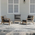 Polytrends Birchwood All Weather HDPE Outdoor Patio Deep Seating Weathered Wood Sofa With Cushions (3-Piece)