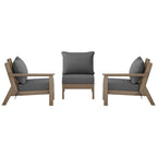 Polytrends Birchwood All Weather HDPE Outdoor Patio Deep Seating Weathered Wood Sofa With Cushions (3-Piece)