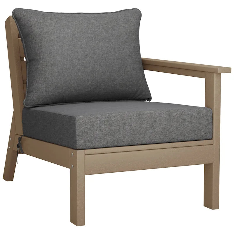 Polytrends Birchwood All Weather HDPE Outdoor Patio Deep Seating Weathered Wood Sofa With Cushions (3-Piece)