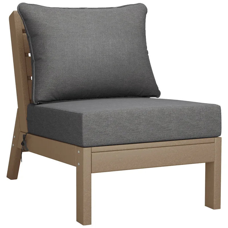 Polytrends Birchwood All Weather HDPE Outdoor Patio Deep Seating Weathered Wood Sofa With Cushions (3-Piece)