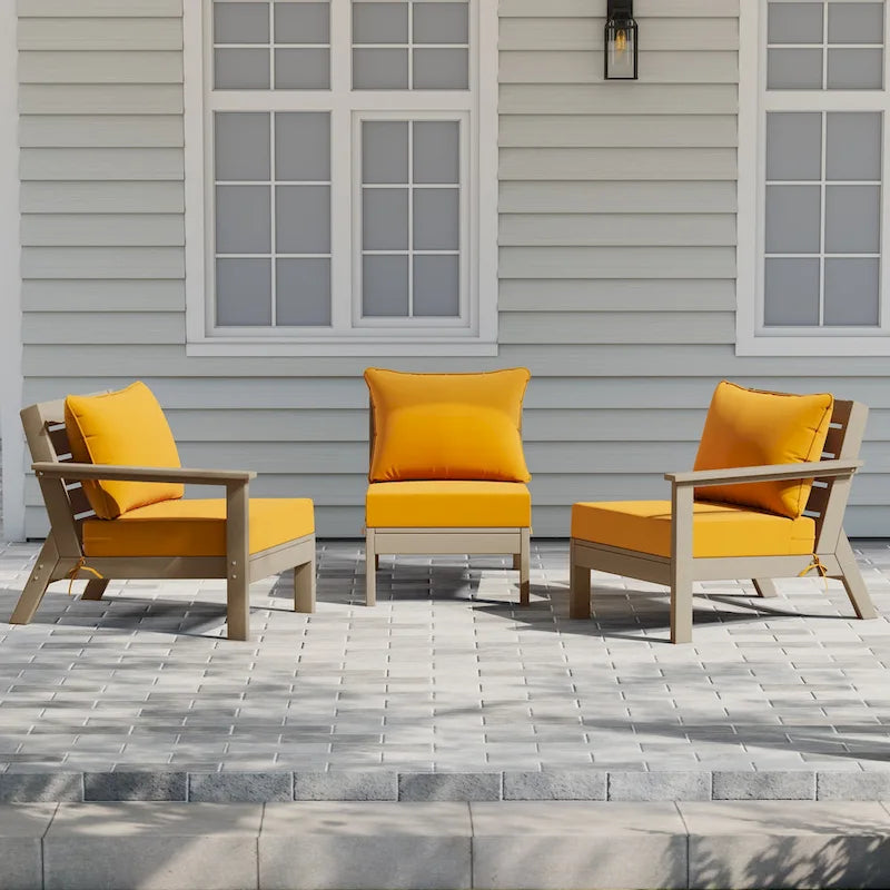 Polytrends Birchwood All Weather HDPE Outdoor Patio Deep Seating Weathered Wood Sofa With Cushions (3-Piece)