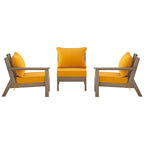 Polytrends Birchwood All Weather HDPE Outdoor Patio Deep Seating Weathered Wood Sofa With Cushions (3-Piece)
