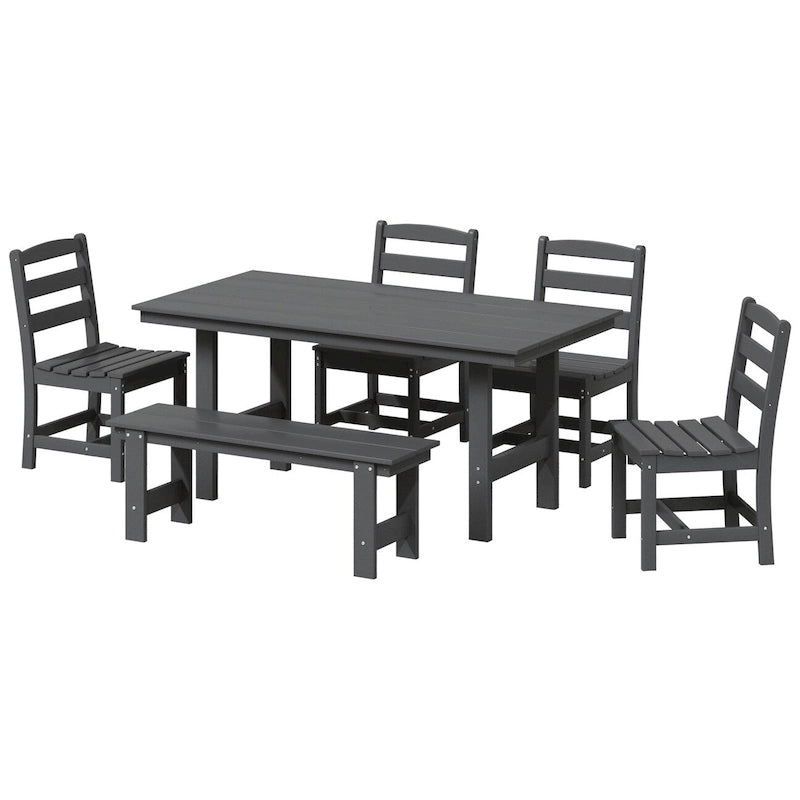 Polytrends Shoreside 6-Piece Side Chair Dining Set With Bench