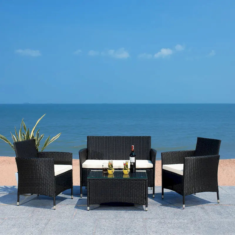 SAFAVIEH Outdoor Bandele 4-Piece Conversation Patio Set - 41W x 23D x 31H