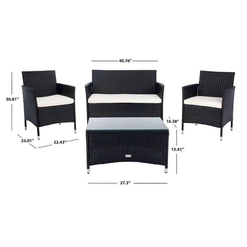 SAFAVIEH Outdoor Bandele 4-Piece Conversation Patio Set - 41W x 23D x 31H