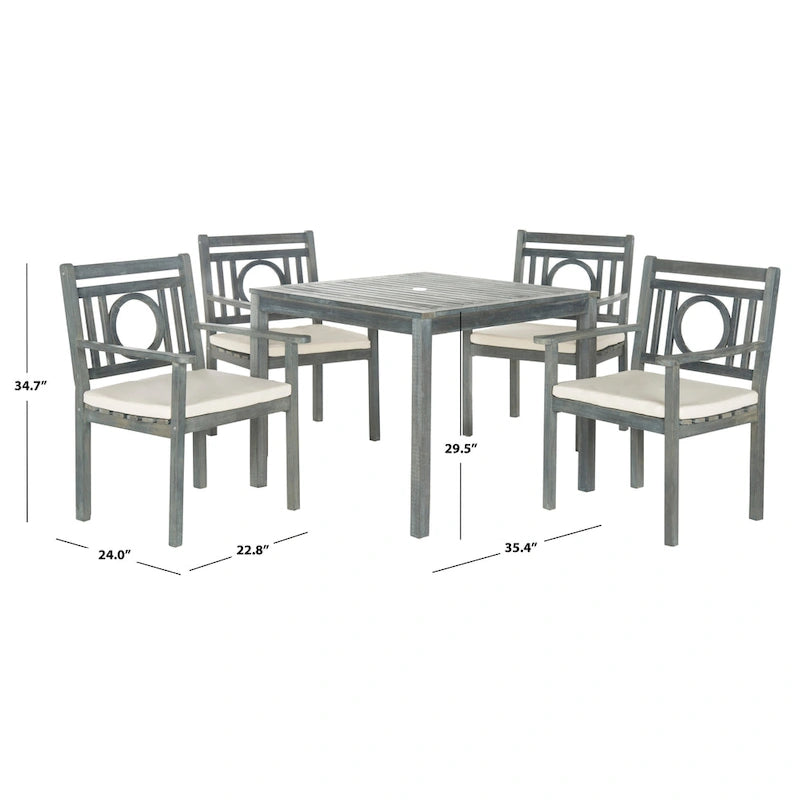 SAFAVIEH Outdoor Living Montclair Ash Grey Acacia Wood 5-piece Beige Cushion Dining Set - 35W x 35D x 30H