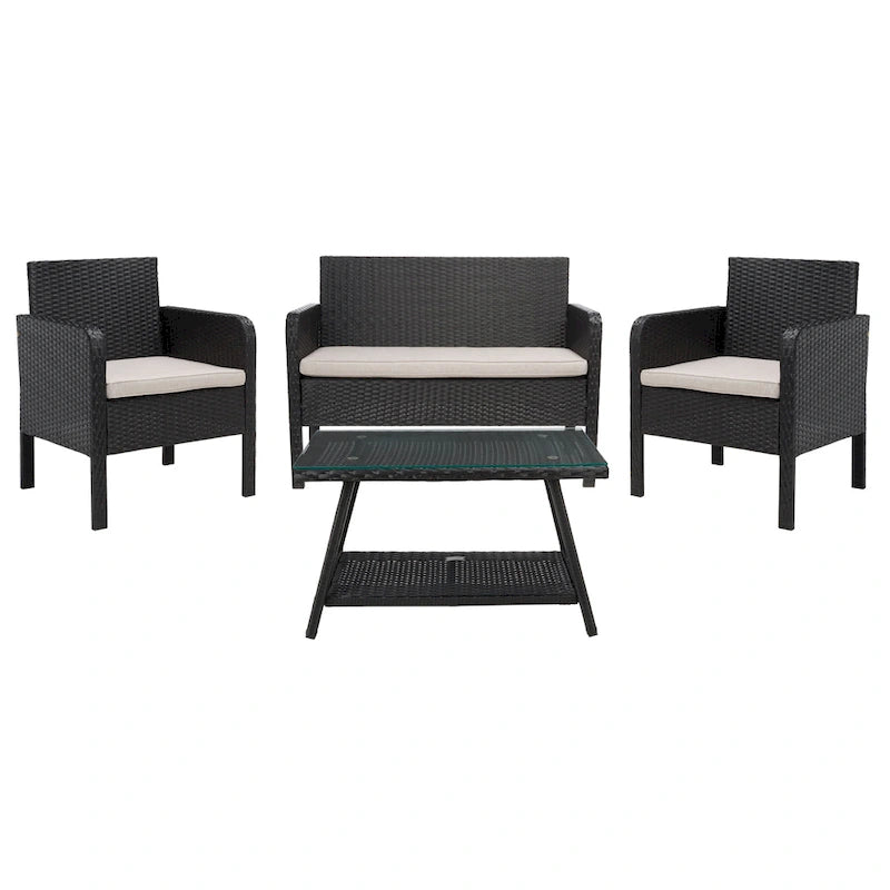 SAFAVIEH Outdoor Aboka Wicker/Steel 4-piece Patio Conversation Set - 42W x 21D x 31H