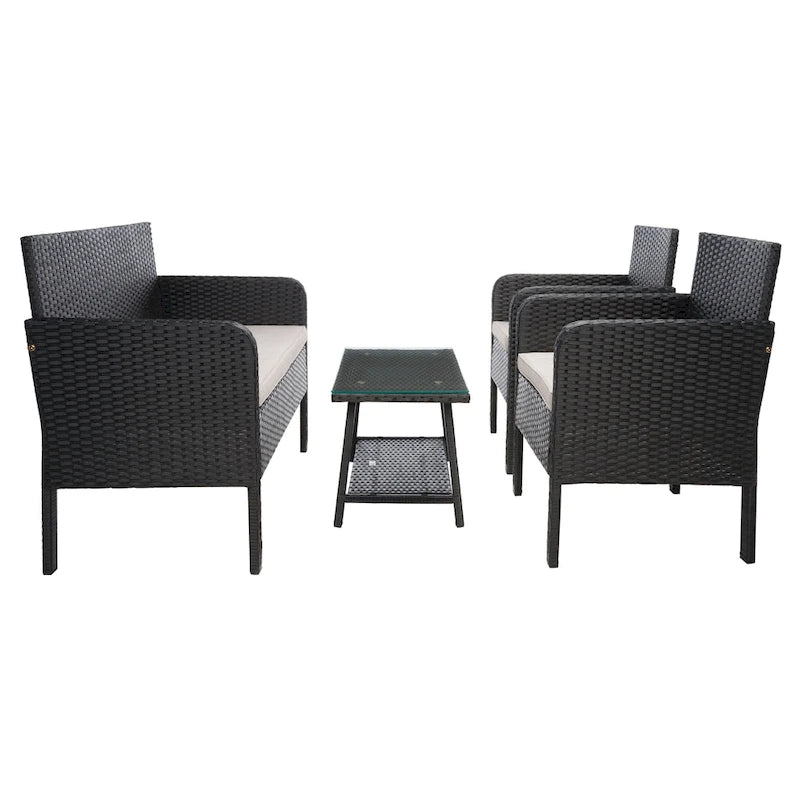 SAFAVIEH Outdoor Aboka Wicker/Steel 4-piece Patio Conversation Set - 42W x 21D x 31H