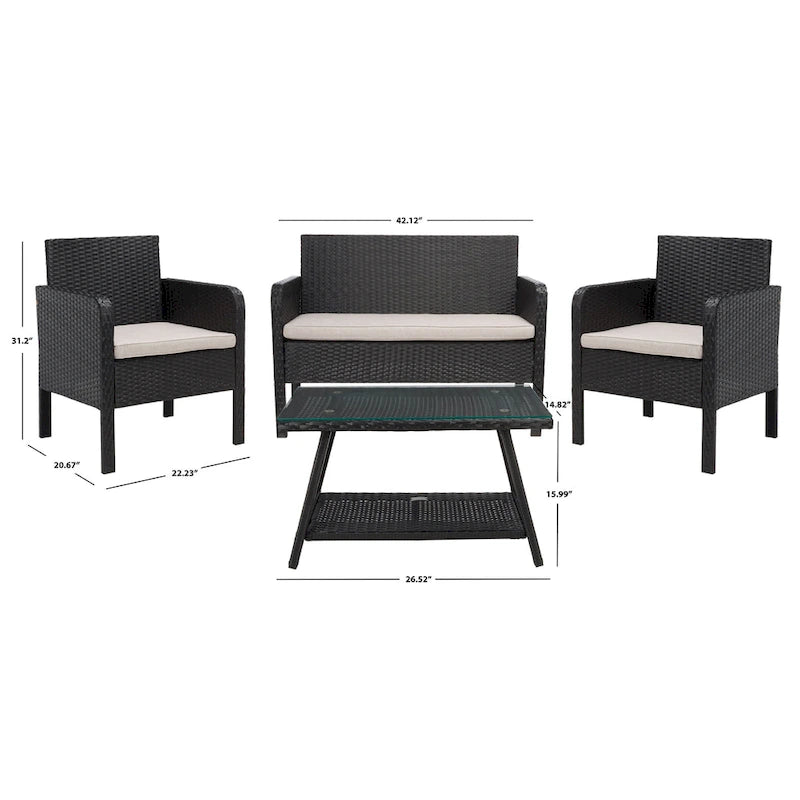 SAFAVIEH Outdoor Aboka Wicker/Steel 4-piece Patio Conversation Set - 42W x 21D x 31H