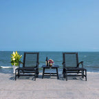 SAFAVIEH Chantelle Outdoor Solid Wood Chaise Lounge Chair and Stool Set of 2 (Includes End Table) - 27W x 35D x 33H