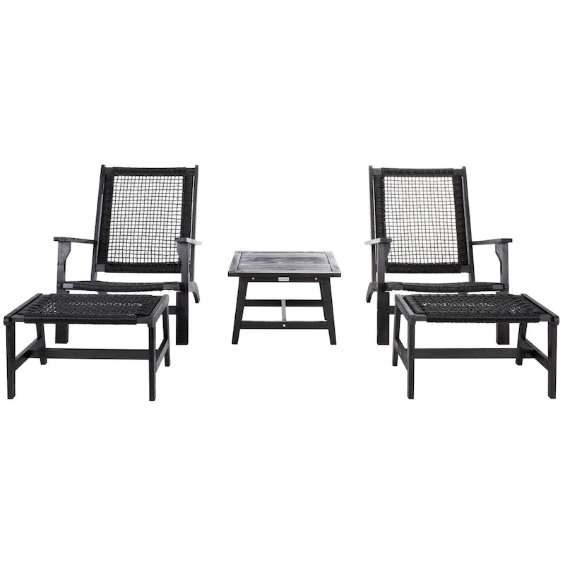 SAFAVIEH Chantelle Outdoor Solid Wood Chaise Lounge Chair and Stool Set of 2 (Includes End Table) - 27W x 35D x 33H