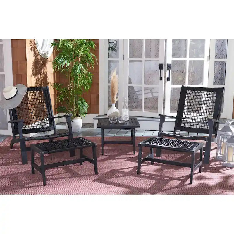 SAFAVIEH Chantelle Outdoor Solid Wood Chaise Lounge Chair and Stool Set of 2 (Includes End Table) - 27W x 35D x 33H