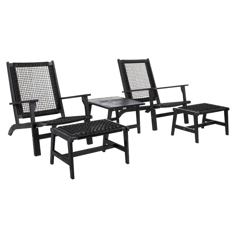 SAFAVIEH Chantelle Outdoor Solid Wood Chaise Lounge Chair and Stool Set of 2 (Includes End Table) - 27W x 35D x 33H