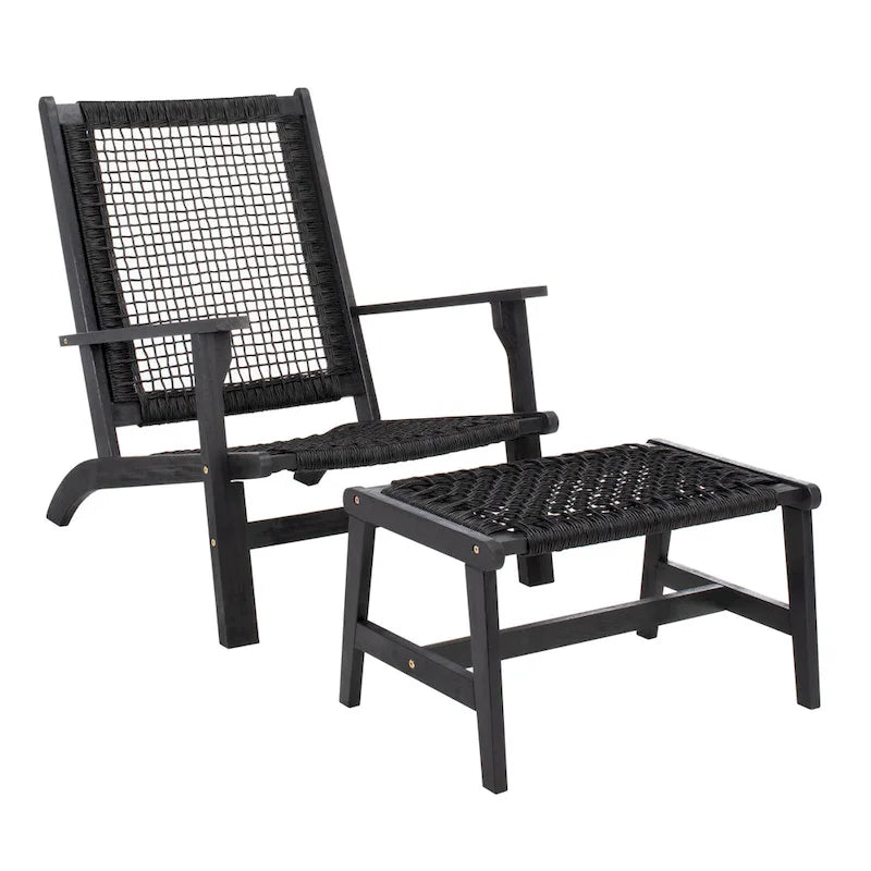 SAFAVIEH Chantelle Outdoor Solid Wood Chaise Lounge Chair and Stool Set of 2 (Includes End Table) - 27W x 35D x 33H