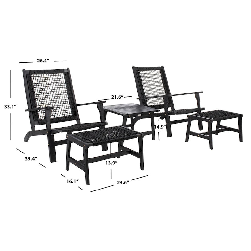 SAFAVIEH Chantelle Outdoor Solid Wood Chaise Lounge Chair and Stool Set of 2 (Includes End Table) - 27W x 35D x 33H