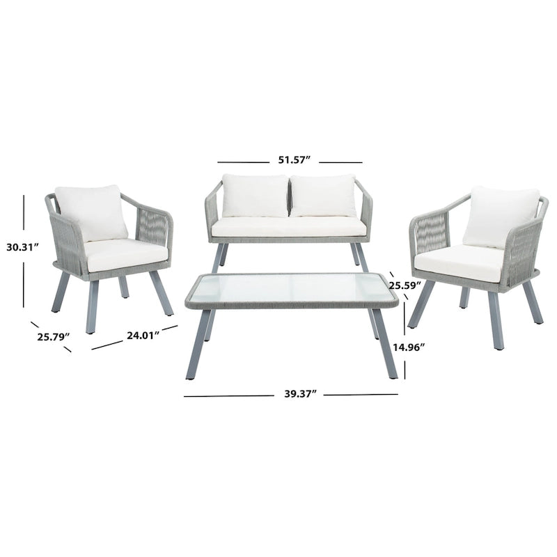 SAFAVIEH Outdoor Living Torsla 4-Piece Rope Patio Set - 52W x 26D x 30H