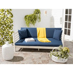 SAFAVIEH Outdoor Living Malibu Antiqued White/Navy Acacia Wood Cushioned Daybed - 39W x 72D x 27H