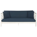 SAFAVIEH Outdoor Living Malibu Antiqued White/Navy Acacia Wood Cushioned Daybed - 39W x 72D x 27H