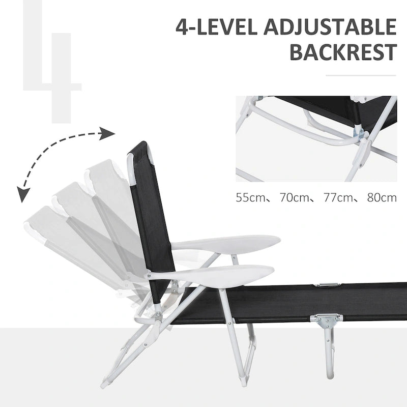Folding Chaise Lounge, Outdoor Sun Tanning Chair, 4-Position Reclining Back, Armrests