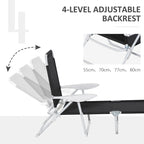 Folding Chaise Lounge, Outdoor Sun Tanning Chair, 4-Position Reclining Back, Armrests