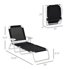 Folding Chaise Lounge, Outdoor Sun Tanning Chair, 4-Position Reclining Back, Armrests