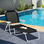 Folding Chaise Lounge, Outdoor Sun Tanning Chair, 4-Position Reclining Back, Armrests