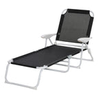 Folding Chaise Lounge, Outdoor Sun Tanning Chair, 4-Position Reclining Back, Armrests