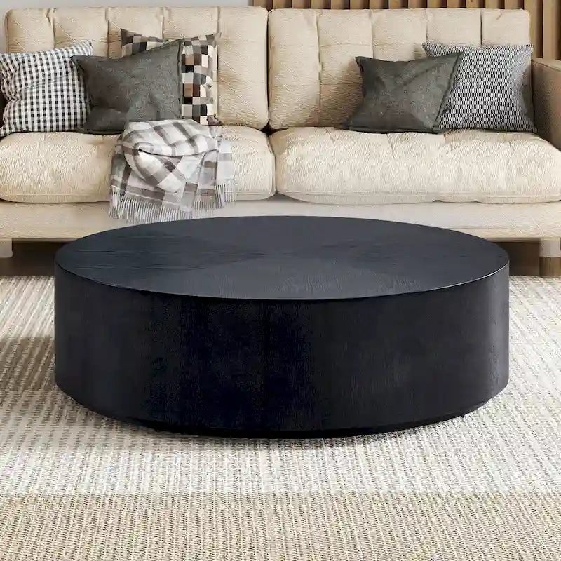 35.43 Modern Round Coffee Table with Solid Wood Base, Wood Grain Top, Ideal for Living Room, Bedroom, Apartment