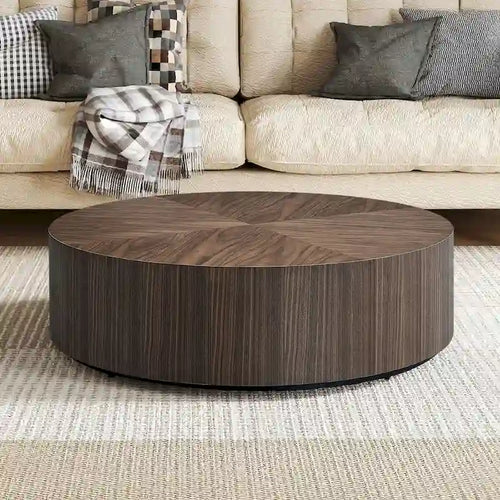 35.43 Modern Round Coffee Table with Solid Wood Base, Wood Grain Top, Ideal for Living Room, Bedroom, Apartment
