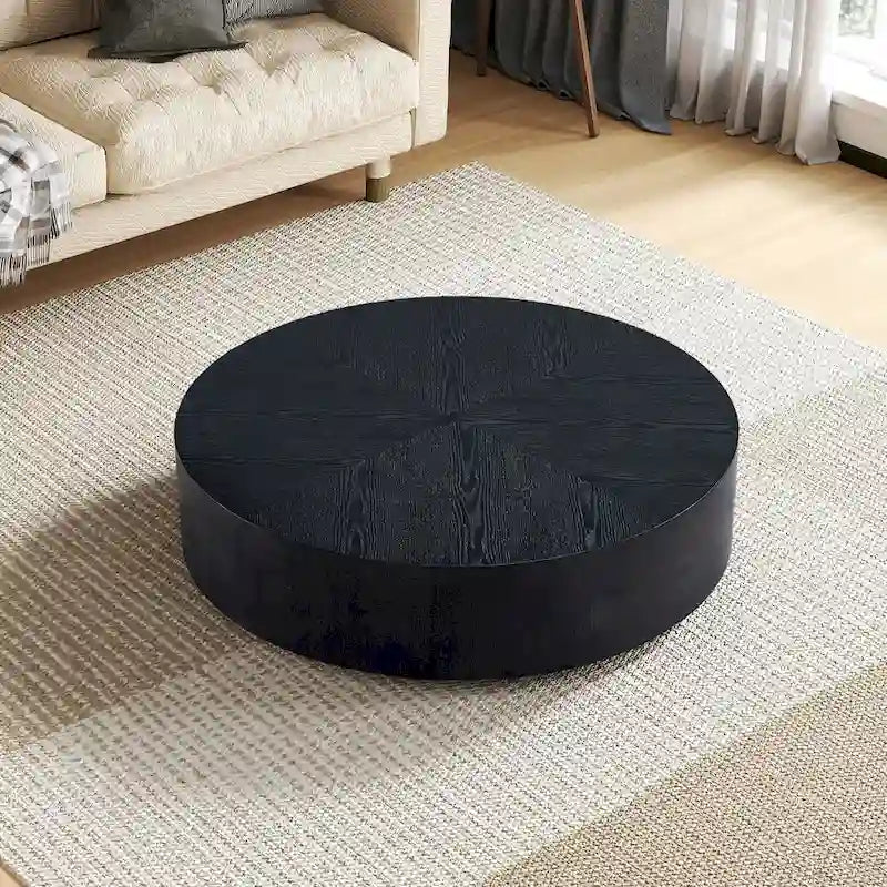 35.43 Modern Round Coffee Table with Solid Wood Base, Wood Grain Top, Ideal for Living Room, Bedroom, Apartment