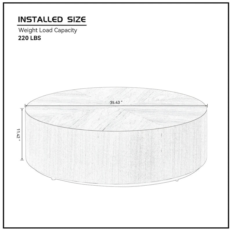 35.43 Modern Round Coffee Table with Solid Wood Base, Wood Grain Top, Ideal for Living Room, Bedroom, Apartment