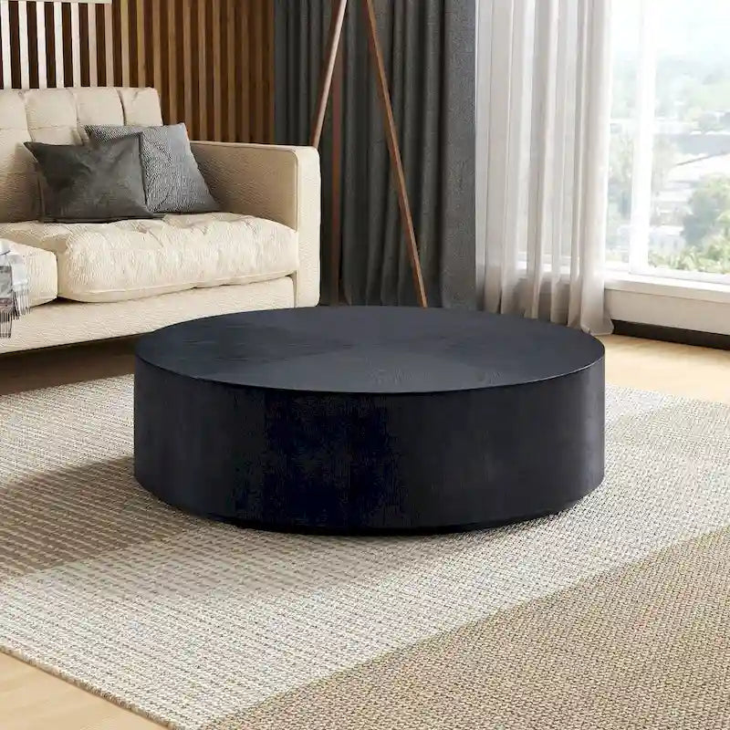 35.43 Modern Round Coffee Table with Solid Wood Base, Wood Grain Top, Ideal for Living Room, Bedroom, Apartment