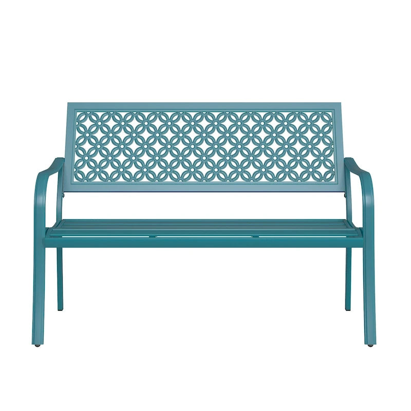 Outdoor Garden Bench with Anti-Rust Metal Powder Coated Frame, Patio Bench for Front Porch Park