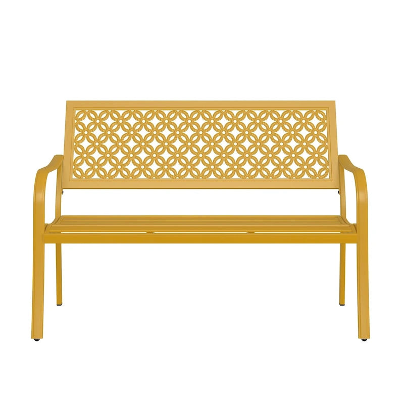 Outdoor Garden Bench with Anti-Rust Metal Powder Coated Frame, Patio Bench for Front Porch Park