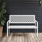 Outdoor Garden Bench with Anti-Rust Metal Powder Coated Frame, Patio Bench for Front Porch Park