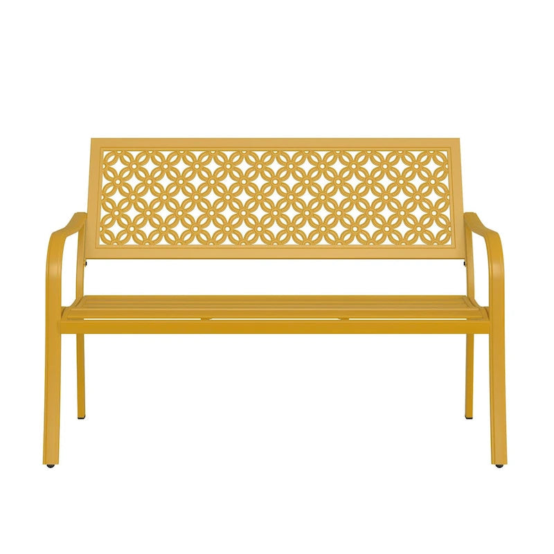 Outdoor Garden Bench with Anti-Rust Metal Powder Coated Frame, Patio Bench for Front Porch Park