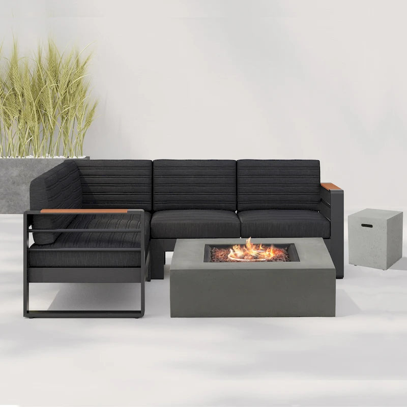 Christopher Knight Home- Mason Propane Fire Pit Table Set with Convenient Tank Holder