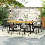 Patricia Outdoor 7-Piece Dining Sets Acacia Wood Table with Polypropylene Accent Chairs by Christopher Knight Home