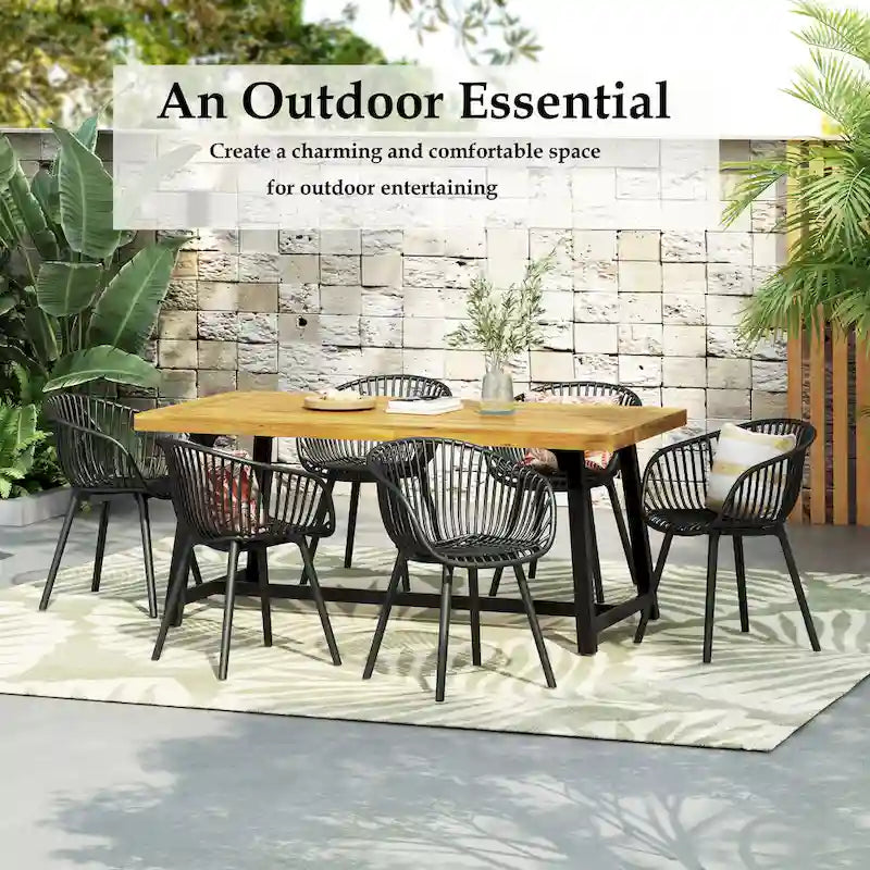 Patricia Outdoor 7-Piece Dining Sets Acacia Wood Table with Polypropylene Accent Chairs by Christopher Knight Home