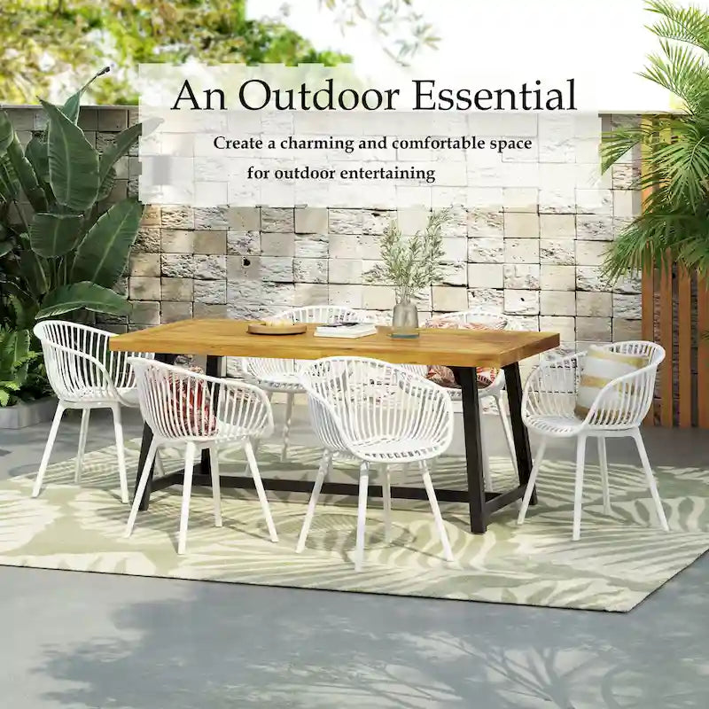 Patricia Outdoor 7-Piece Dining Sets Acacia Wood Table with Polypropylene Accent Chairs by Christopher Knight Home